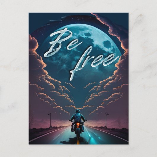 Carte Postale Soyez libre | Montée en moto au clair de lune (Devant)