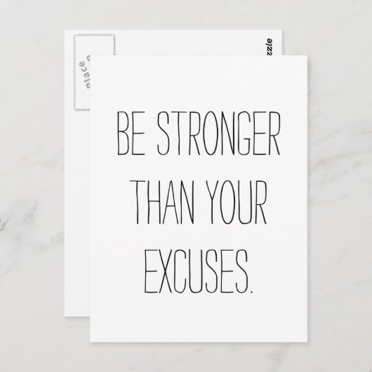 Carte Postale Soyez plus forts que vos excuses. Devis motivation (Devant / Derrière)