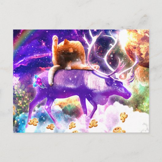 Carte Postale Space cat licking itself (Devant)