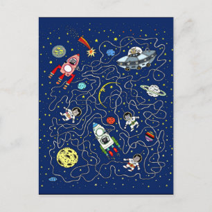 Carte Postale Space Cats jeu de labyrinthe pour enfants