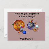 Carte Postale Space Party Planet Funny College Humor Joke (Devant / Derrière)