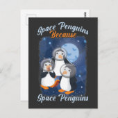 Carte Postale Space Penguin Funny Astronaut mignon Galaxie Anima (Devant / Derrière)