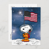 Carte Postale SPACE | Snoopy avec drapeau astronaute (Devant / Derrière)