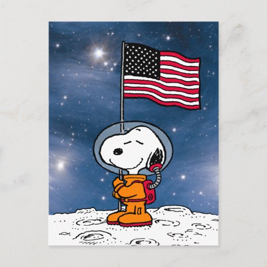 Carte Postale SPACE | Snoopy avec drapeau astronaute (Devant)