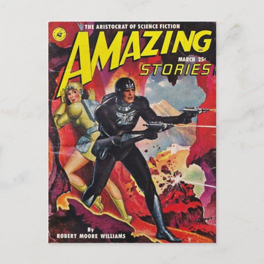 Carte Postale Spaceman avec deux armes Raygun (Devant)