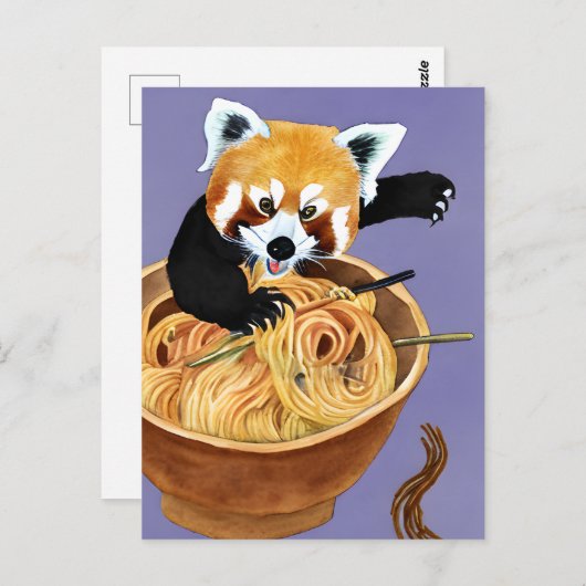 Carte Postale Spaghetti mangeant du panda rouge (Devant / Derrière)