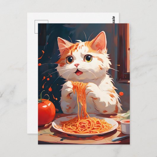 Carte Postale Spaghetti mangeur de chat (Devant / Derrière)