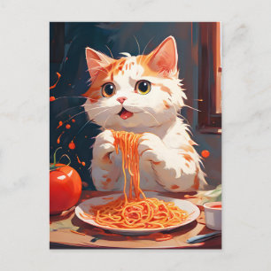 Carte Postale Spaghetti mangeur de chat