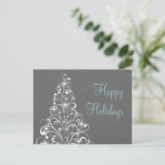 Carte Postale Sparkly Holiday Tree, gris foncé (Debout devant)