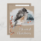 Carte Postale Sparrow d'hiver Ilex Berries Branch Woodland Scene (Devant / Derrière)