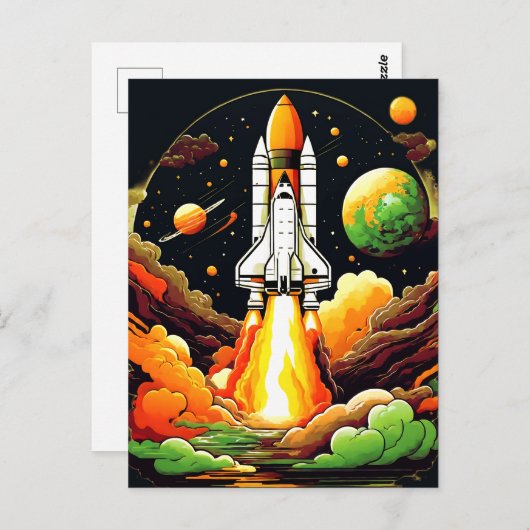 Carte postale spatiale externe du navire à fusée (Devant / Derrière)