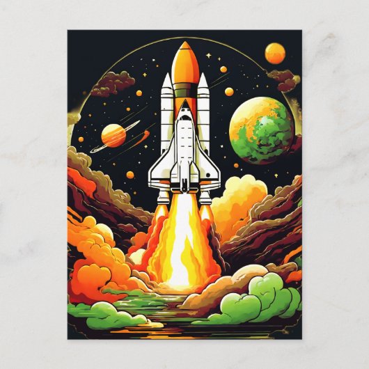 Carte postale spatiale externe du navire à fusée (Devant)