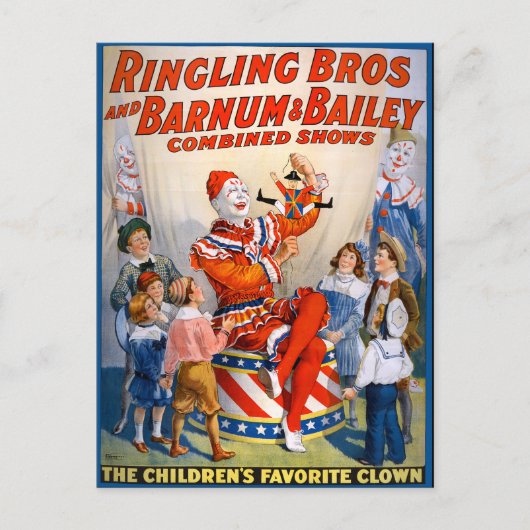 Carte Postale Spectacle vintage de clowns (Devant)