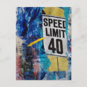 Carte Postale Speed Limit 40 mixed media collage (Devant)