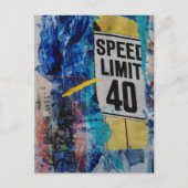 Carte Postale Speed Limit is 40 mixed media collage (Devant)