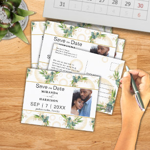 Carte Postale Sphères dorées et faire-part de mariage botanique