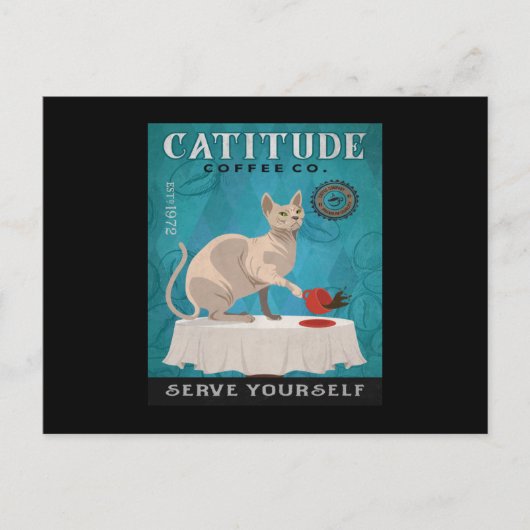 Carte Postale Sphynx Cat Coffee Funny Catitude Serve Yourself (Devant)