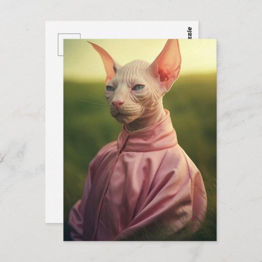 Carte Postale Sphynx Cat in Outfit – Playful Nature Art (Devant / Derrière)