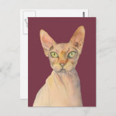 Carte Postale Sphynx Chat Aquarelle Portrait (Devant / Derrière)