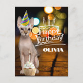 Carte Postale Sphynx Kitty Casquette d'anniversaire (Devant)