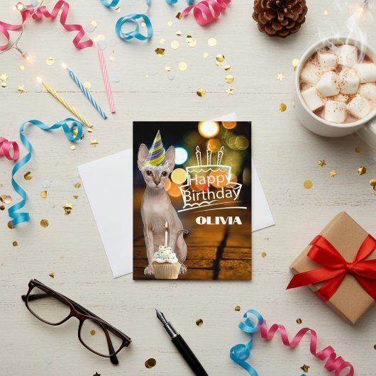 Carte Postale Sphynx Kitty Casquette d'anniversaire