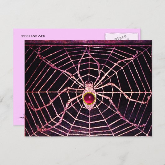 Carte Postale SPIDER ET WEB Rose Fuchsia Ruby Noir (Devant / Derrière)