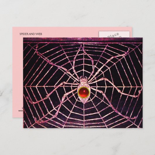 Carte Postale SPIDER ET WEB Rouge Ruby Noir (Devant / Derrière)