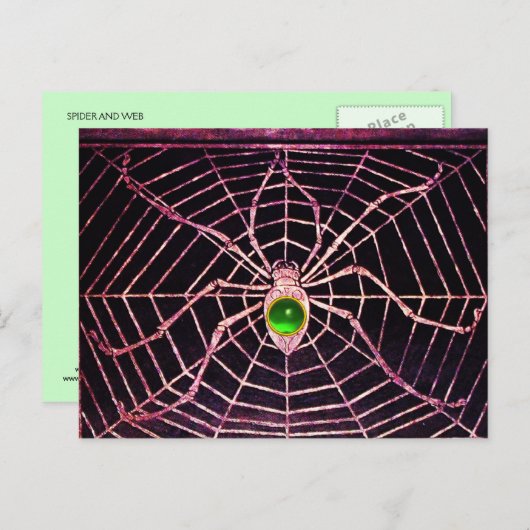 Carte Postale SPIDER ET WEB Vert Émeraude Noir (Devant / Derrière)