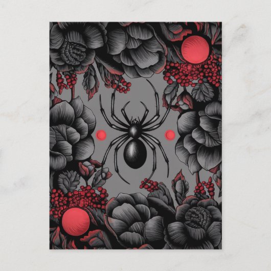 Carte Postale Spider Floral design style gothique (Devant)