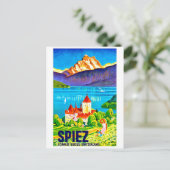 Carte Postale Spiez, champ vert devant la ville de Suisse (Debout devant)