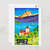 Carte Postale Spiez, champ vert devant la ville de Suisse (Devant / Derrière)