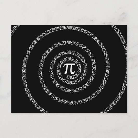 Carte Postale Spirale pour la typographie de Pi sur Noir (Devant)