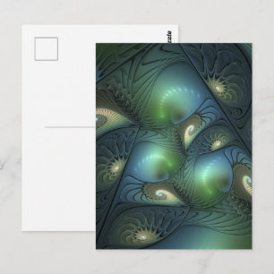 Carte Postale Spirales Turquoise Beige Vert Abstrait Fractal Art