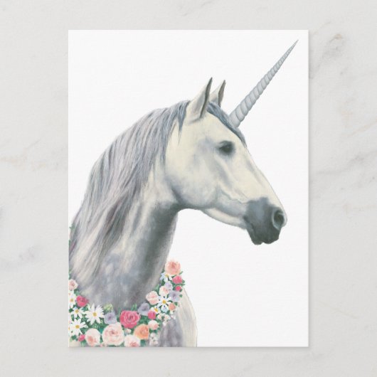 Carte Postale Spirit Unicorne avec Fleurs autour du cou (Devant)