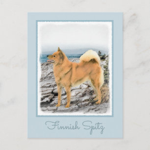 Carte Postale Spitz finlandais à Seashore Peinture - Chien Art