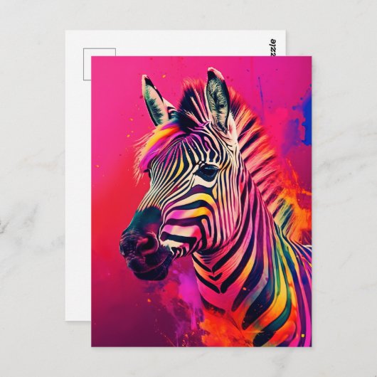 Carte postale Splashy Rainbow Zebra (Devant / Derrière)