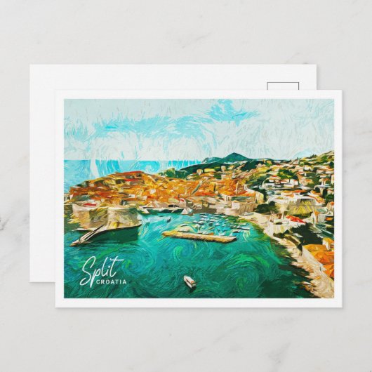 Carte Postale Split Croatie Belle peinture à huile paysage (Devant / Derrière)