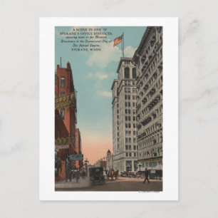 Carte Postale Spokane, WA - Vue du centre-ville avec Horsecarts