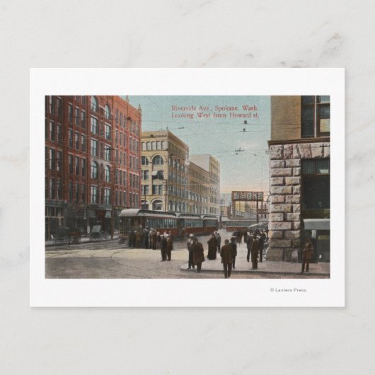 Carte Postale Spokane, WA - Vue sur Riverside Ave. & Howard St (Devant)