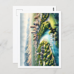 Carte Postale Spokane Washington USA Famous Place aquarelle