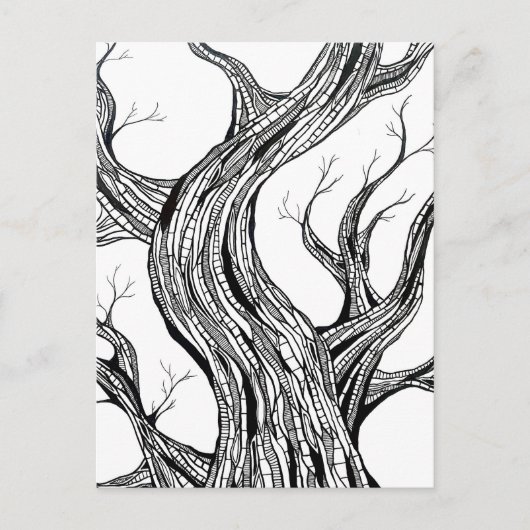 Carte Postale Spooky Abstract Tree Pen Drawing Art (Devant)