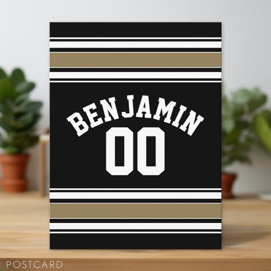 Carte Postale Sports Jersey Black and Gold Strips Nom Numéro