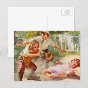 Carte Postale Sports Vintage, Les Enfants Jouent au Baseball ave