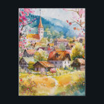 Carte Postale Spring Village<br><div class="desc">A Watercolour Village in Springtime</div>