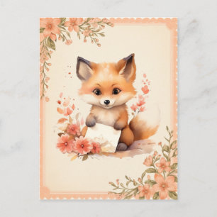 Carte Postale Spring Watercolor Fox tenant une lettre -