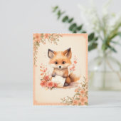 Carte Postale Spring Watercolor Fox tenant une lettre - (Debout devant)