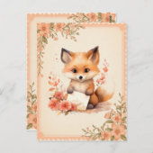 Carte Postale Spring Watercolor Fox tenant une lettre - (Devant / Derrière)