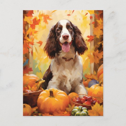 Carte Postale Springer Spaniel Automne Action de grâce (Devant)