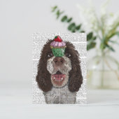 Carte Postale Springer Spaniel avec Cupcake (Debout devant)