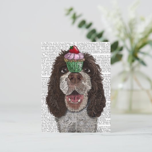Carte Postale Springer Spaniel avec Cupcake (Debout devant)
